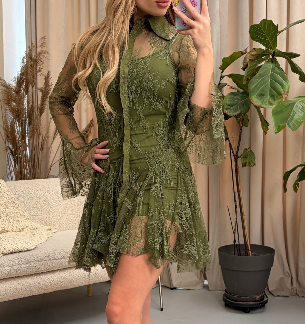 Дантелена рокля Khaki Elegance