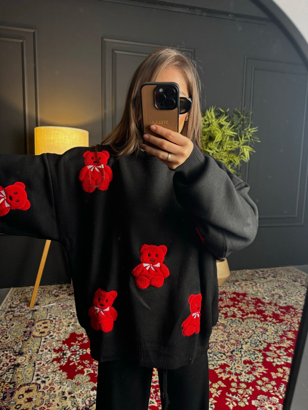 Плетен комплект Teddy с 3D мечета – черен