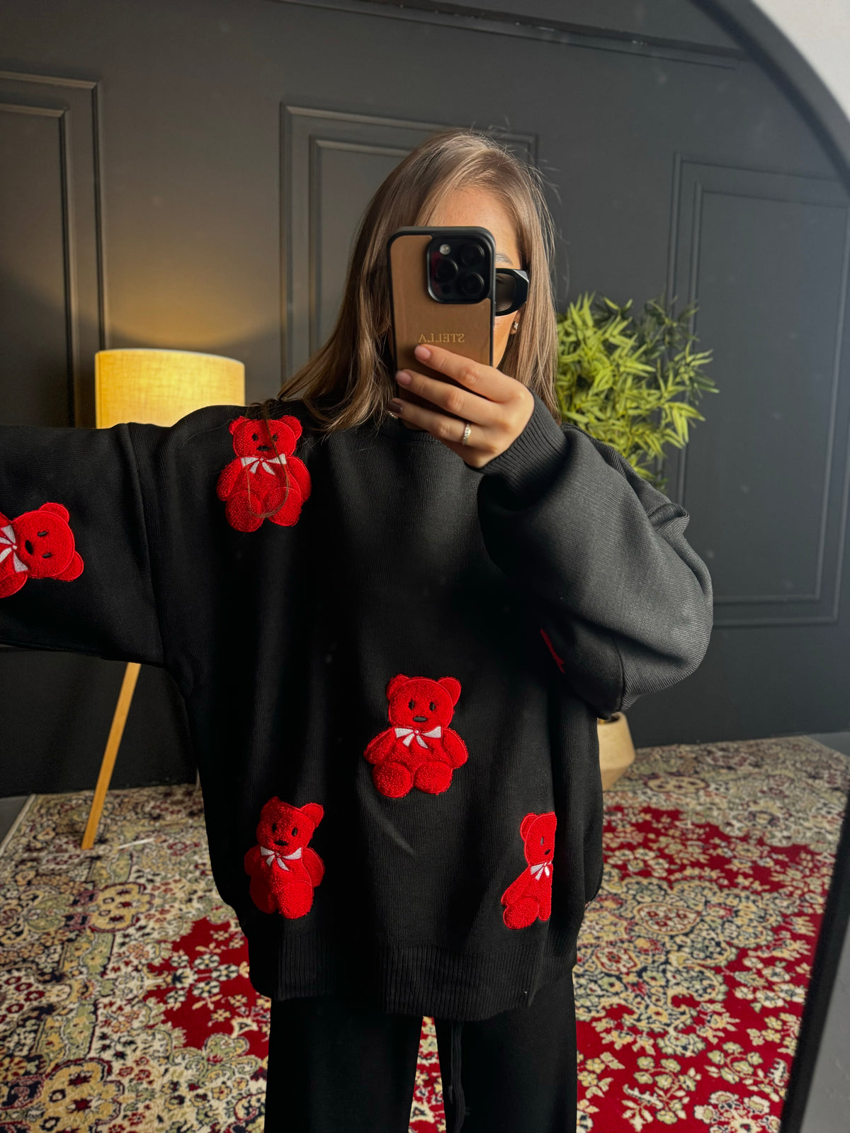 Плетен комплект Teddy с 3D мечета – черен