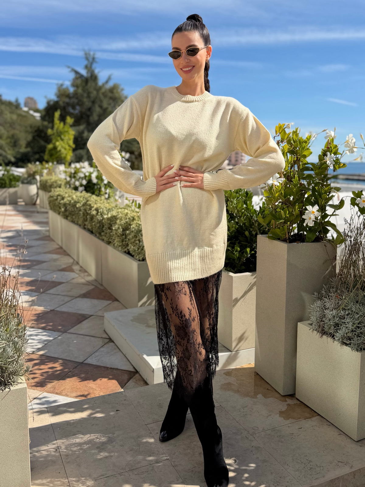 Плетена рокля Lorena с дантела – екрю