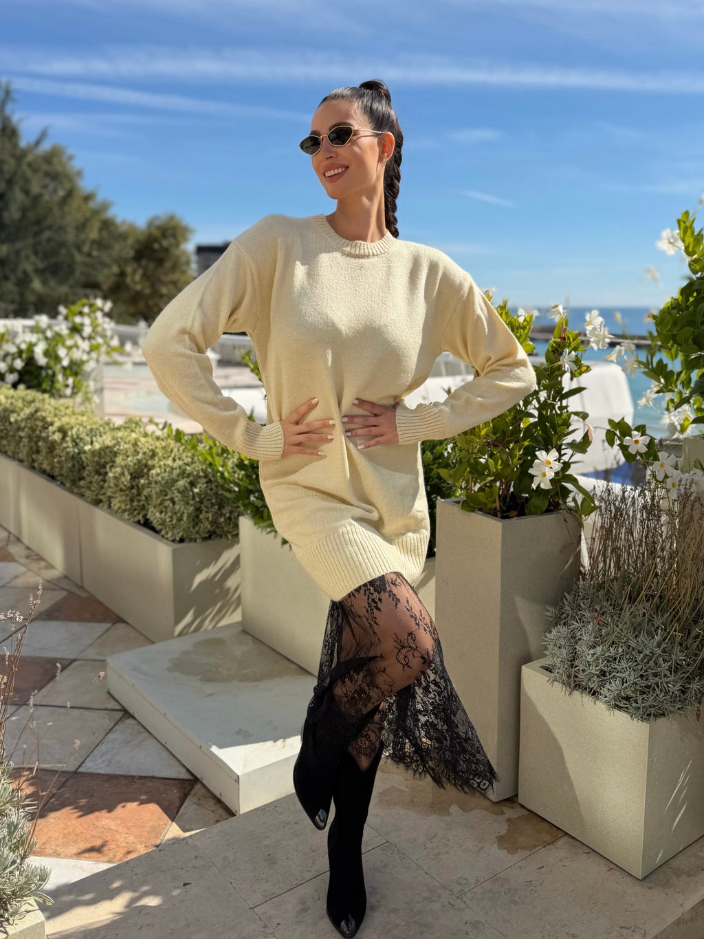 Плетена рокля Lorena с дантела – екрю