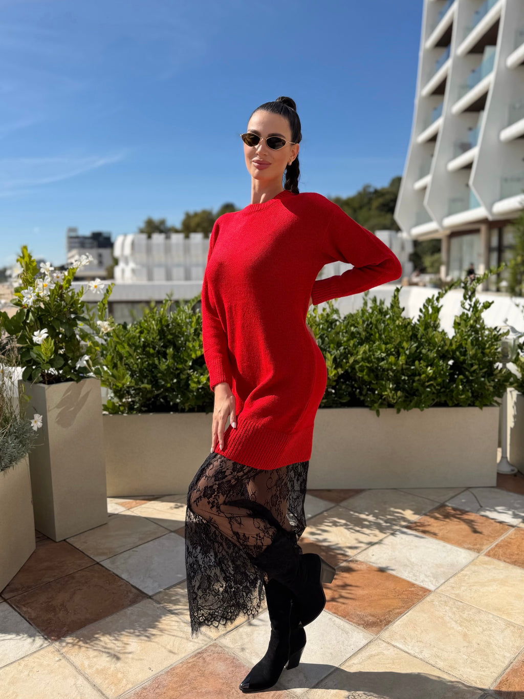 Плетена рокля Lorena с дантела – бордо