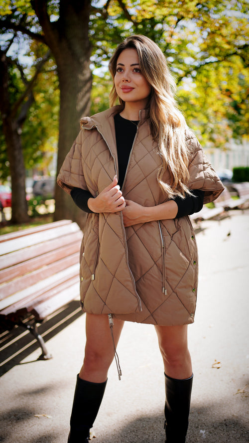 Oversize елек с качулка „Elena“ – бежов