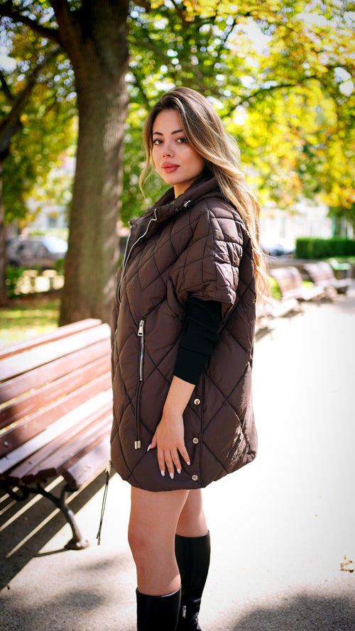 Oversize елек с качулка „Elena“ – шоколад