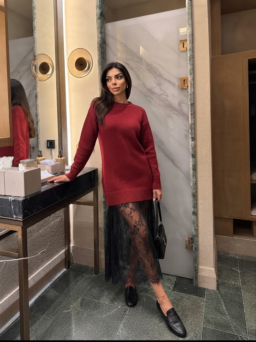 Плетена рокля Lorena с дантела – бордо